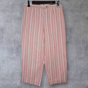 VTG Y2K White Stag Orange Striped Pants Womens Sz 6 Capris Mid Rise Pedal Pusher
